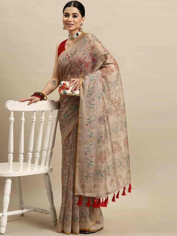 Multicolor Cotton Blend Printed Kalamkari Saree with Unstitched Blouse - Hiral Fashion | Swadesiicart