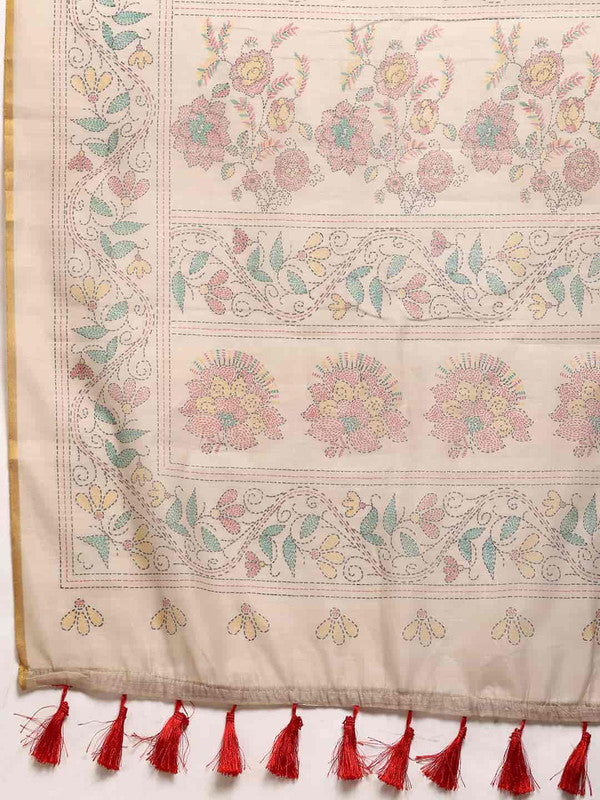 Multicolor Cotton Blend Printed Kalamkari Saree with Unstitched Blouse - Hiral Fashion | Swadesiicart