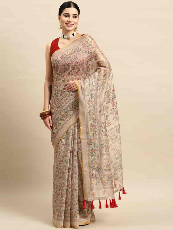 Multicolor Cotton Blend Printed Kalamkari Saree with Unstitched Blouse - Hiral Fashion | Swadesiicart