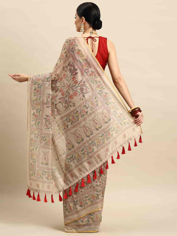 Multicolor Cotton Blend Printed Kalamkari Saree with Unstitched Blouse - Hiral Fashion | Swadesiicart