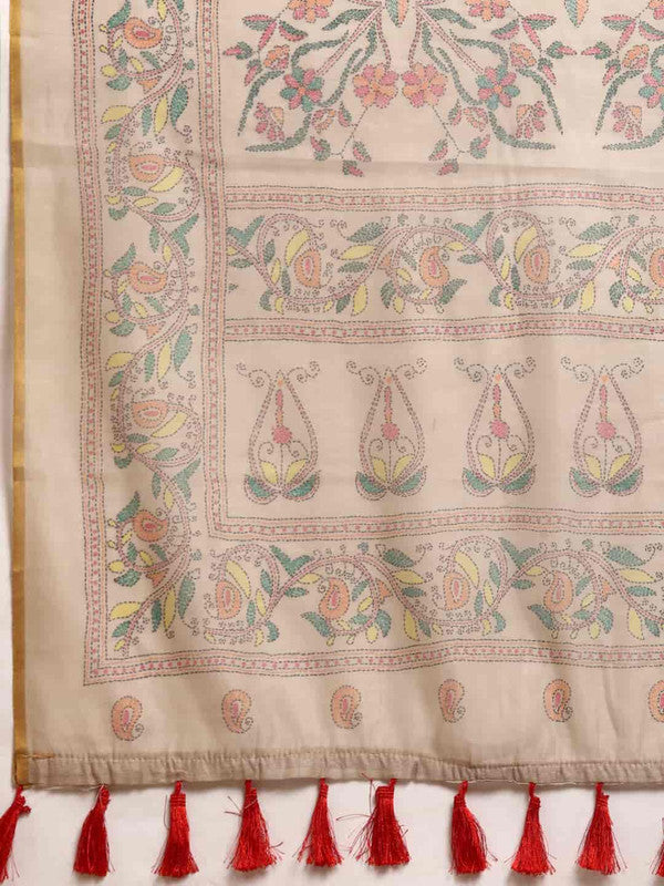 Multicolor Cotton Blend Printed Kalamkari Saree with Unstitched Blouse - Hiral Fashion | Swadesiicart