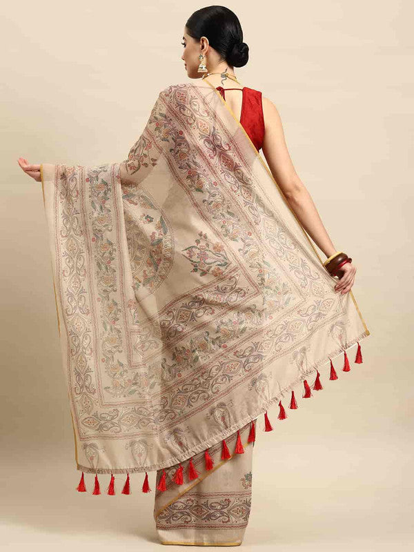 Multicolor Cotton Blend Printed Kalamkari Saree with Unstitched Blouse - Hiral Fashion | Swadesiicart