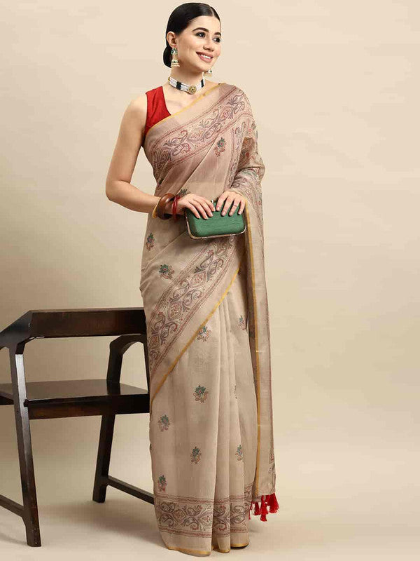 Multicolor Cotton Blend Printed Kalamkari Saree with Unstitched Blouse - Hiral Fashion | Swadesiicart