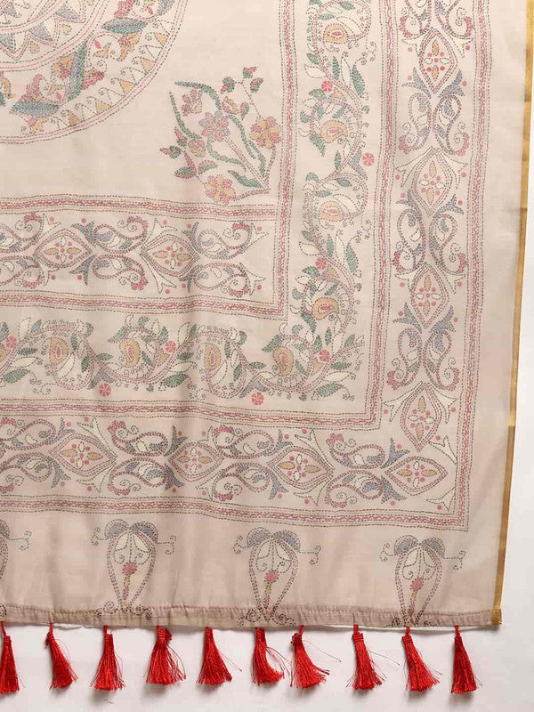 Multicolor Cotton Blend Printed Kalamkari Saree with Unstitched Blouse - Hiral Fashion | Swadesiicart