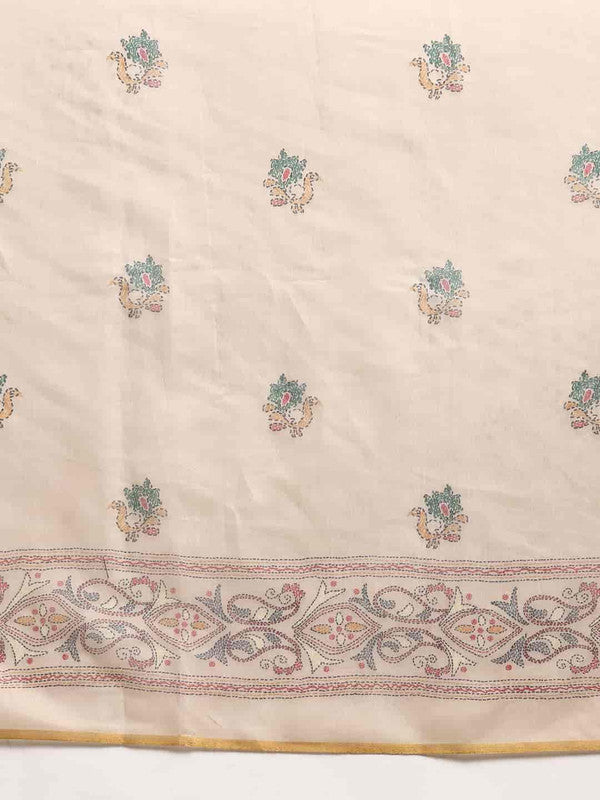 Multicolor Cotton Blend Printed Kalamkari Saree with Unstitched Blouse - Hiral Fashion | Swadesiicart