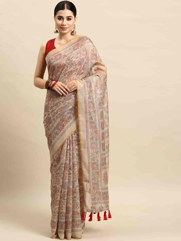 Multicolor Cotton Blend Printed Kalamkari Saree with Unstitched Blouse - Hiral Fashion | Swadesiicart