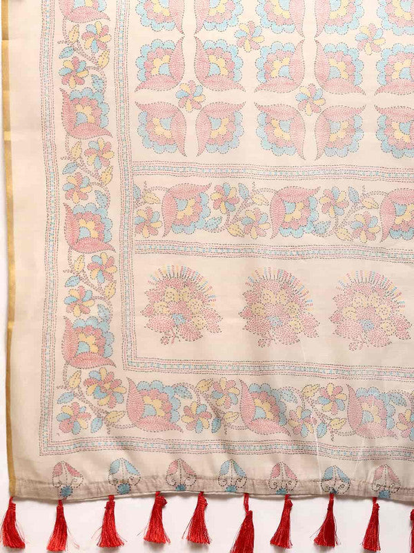 Multicolor Cotton Blend Printed Kalamkari Saree with Unstitched Blouse - Hiral Fashion | Swadesiicart
