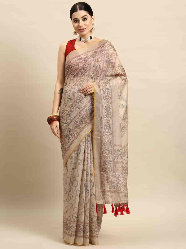 Multicolor Cotton Blend Printed Kalamkari Saree with Unstitched Blouse - Hiral Fashion | Swadesiicart