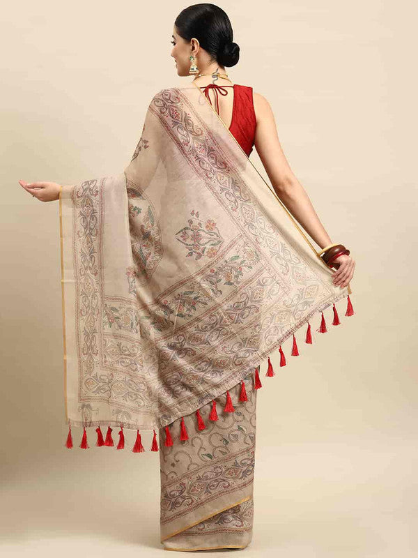 Multicolor Cotton Blend Printed Kalamkari Saree with Unstitched Blouse - Hiral Fashion | Swadesiicart