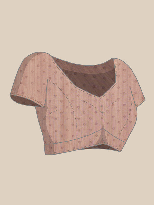 Peach Cotton Blend Printed Madhubani Saree with Unstitched Blouse - Hiral Fashion | Swadesiicart