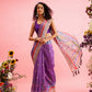 Purple Cotton Blend Printed Madhubani Saree with Unstitched Blouse - Hiral Fashion | Swadesiicart