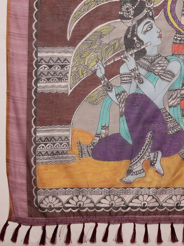 Gray Cotton Blend Printed Madhubani Saree with Unstitched Blouse - Hiral Fashion | Swadesiicart