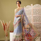 Gray Cotton Blend Printed Madhubani Saree with Unstitched Blouse - Hiral Fashion | Swadesiicart