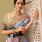 Gray Cotton Blend Printed Madhubani Saree with Unstitched Blouse - Hiral Fashion | Swadesiicart