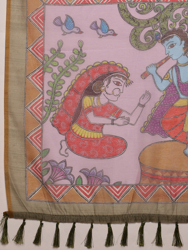 Gray Cotton Blend Printed Madhubani Saree with Unstitched Blouse - Hiral Fashion | Swadesiicart
