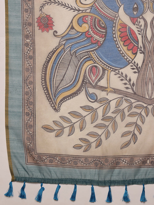Pink Cotton Blend Printed Madhubani Saree with Unstitched Blouse - Hiral Fashion | Swadesiicart