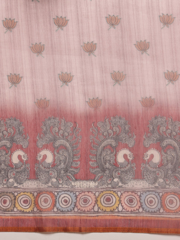 Rust Cotton Blend Printed Madhubani Saree with Unstitched Blouse - Hiral Fashion | Swadesiicart