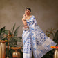 Hiral Fashion White Chanderi Cotton Blend Floral Digital Print Saree | Swadesiicart