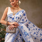 Hiral Fashion White Chanderi Cotton Blend Floral Digital Print Saree | Swadesiicart