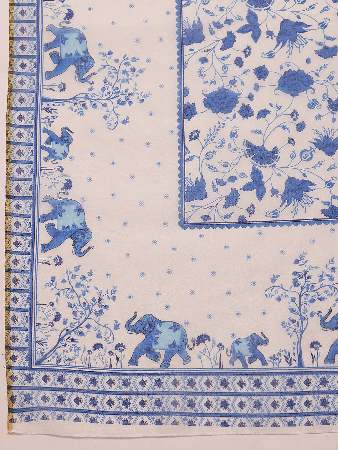 Hiral Fashion White Chanderi Cotton Blend Floral Digital Print Saree | Swadesiicart
