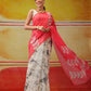 Hiral Fashion White Chanderi Cotton Blend Abstract Digital Printed Saree | Swadesiicart