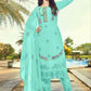 Jyoti Fashion Women's Turquoise Faux Georgette Heavy Embroidery and Moti Work Kurta Set | Swadesiicart