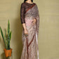 Brown Net Sequence Embroidered Festive Saree - Nimaya Denzy