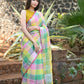 Very Much Indian Pure Linen Saree With Sleek Border And Exclusive Design - Beige | Swadesiicart