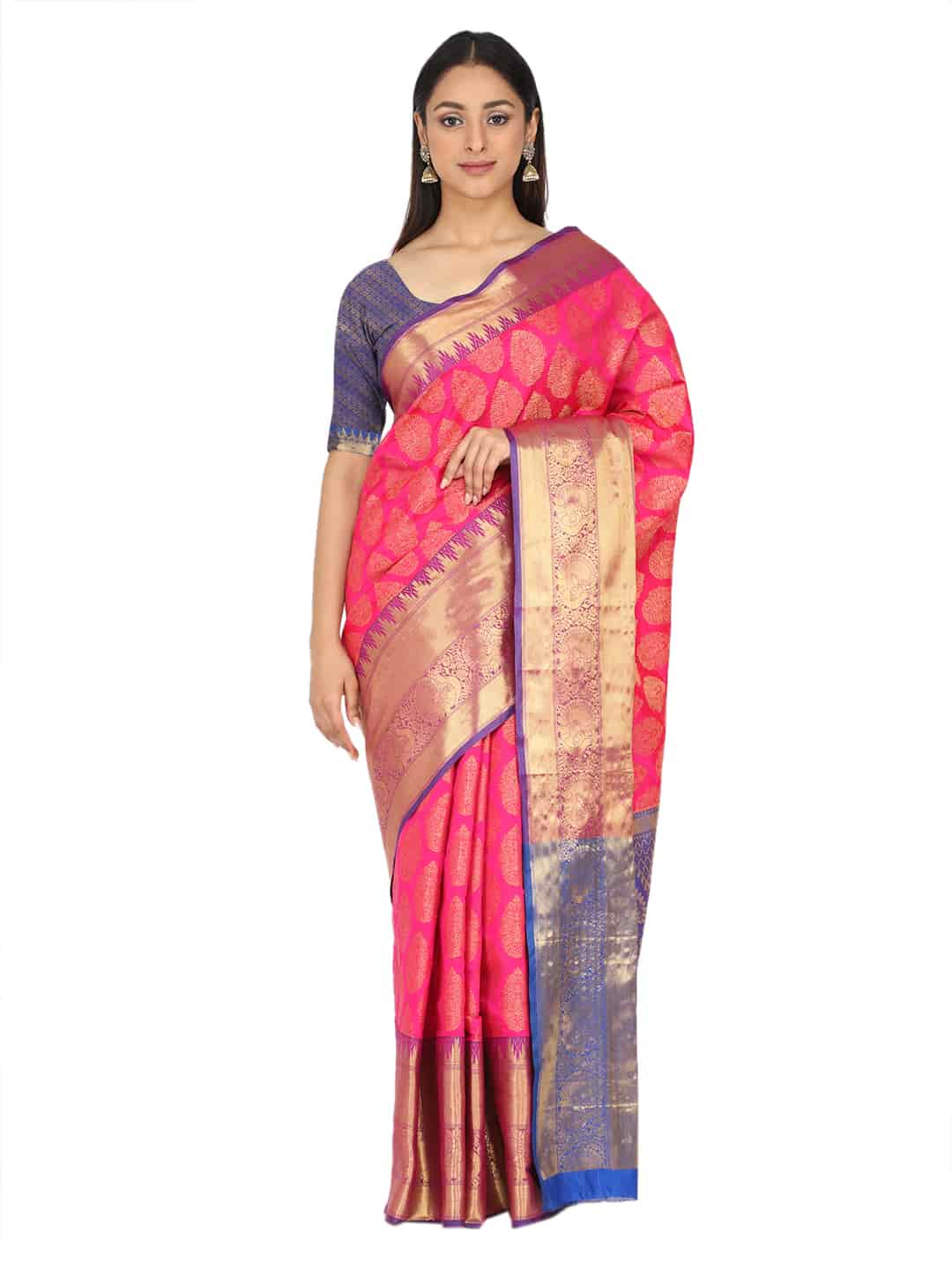 Hiral Fashion Pink Banarasi Art Silk Floral Woven Design Saree | Swadesiicart