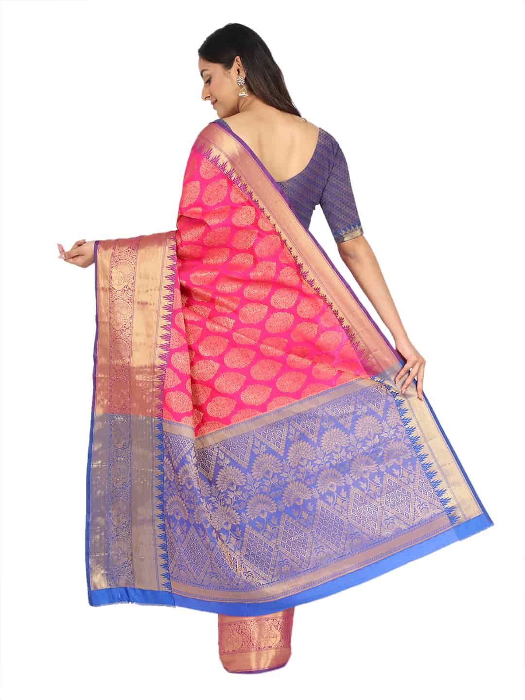 Hiral Fashion Pink Banarasi Art Silk Floral Woven Design Saree | Swadesiicart