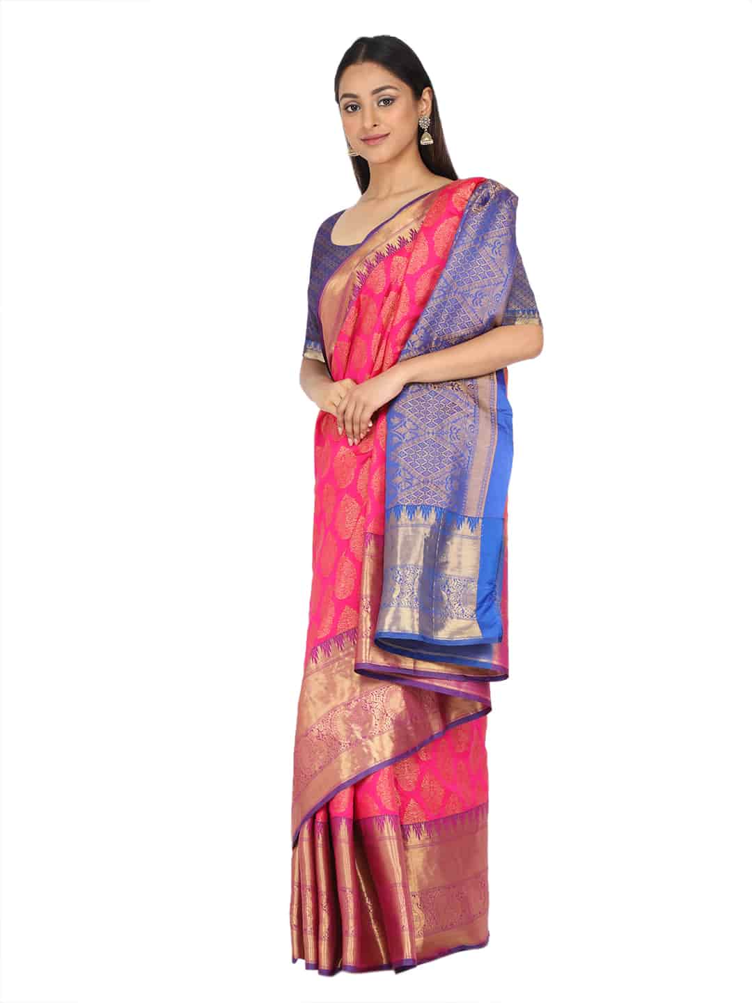 Hiral Fashion Pink Banarasi Art Silk Floral Woven Design Saree | Swadesiicart