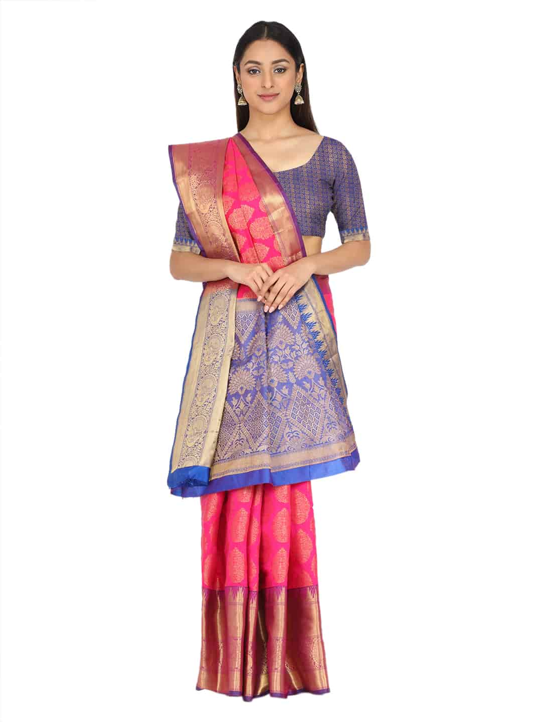 Hiral Fashion Pink Banarasi Art Silk Floral Woven Design Saree | Swadesiicart