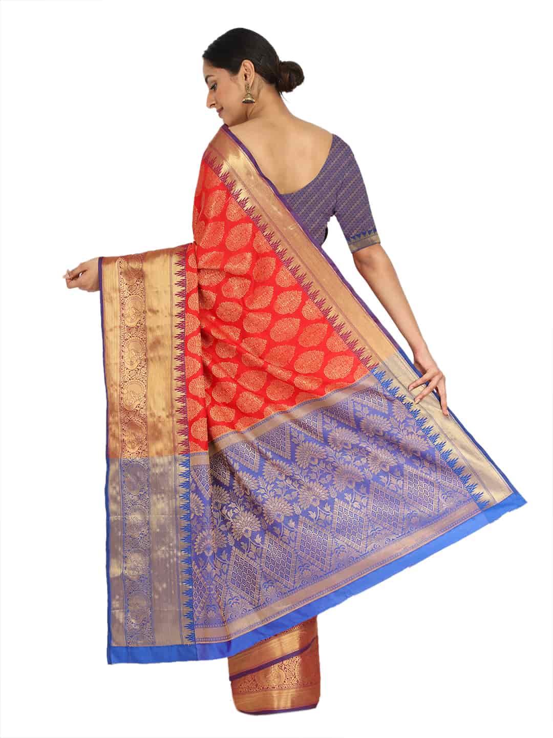 Hiral Fashion Red Banarasi Art Silk Floral Woven Design Saree | Swadesiicart