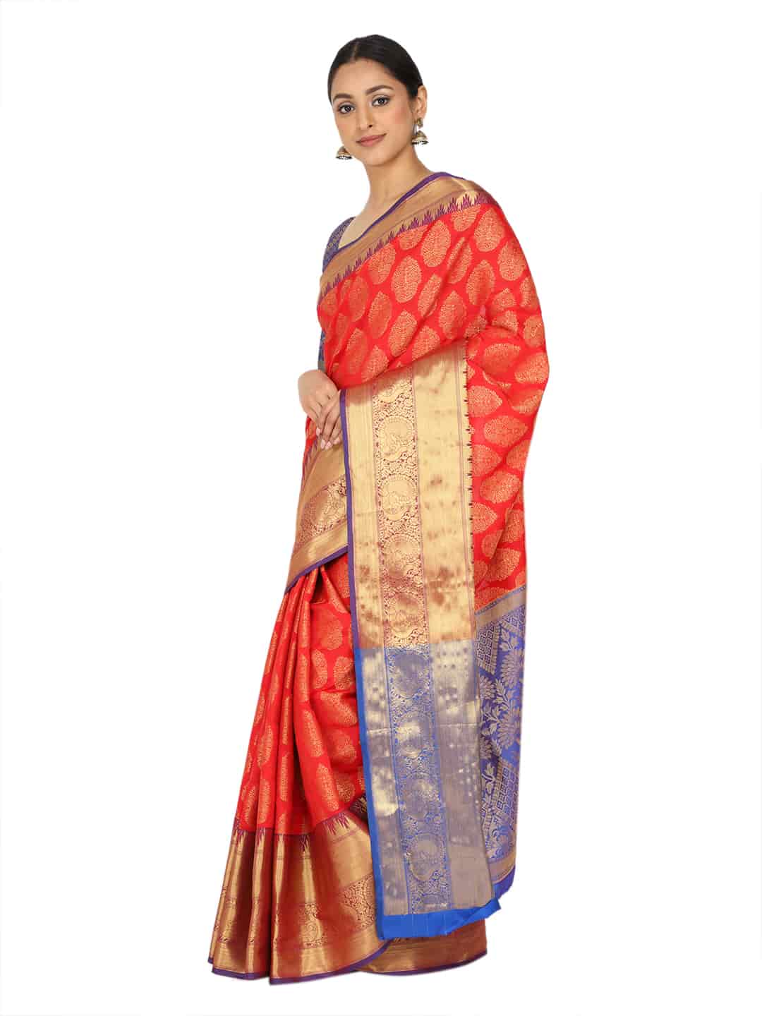 Hiral Fashion Red Banarasi Art Silk Floral Woven Design Saree | Swadesiicart