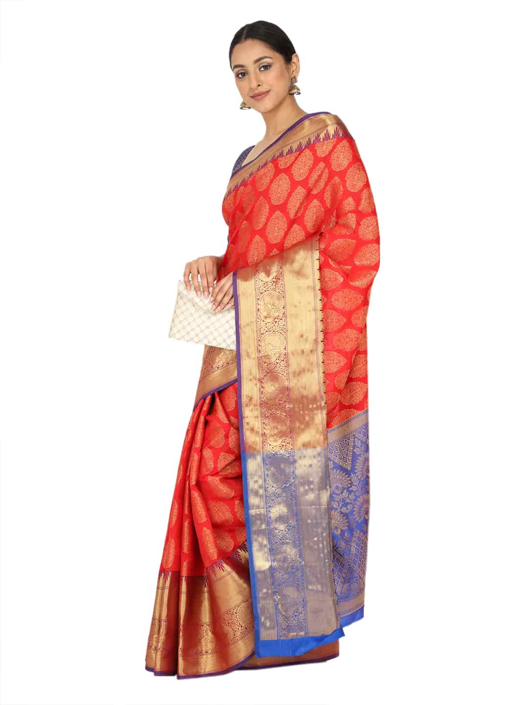 Hiral Fashion Red Banarasi Art Silk Floral Woven Design Saree | Swadesiicart
