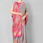 Hiral Fashion Grey Banarasi Silk Blend Geomatric Woven Design Saree | Swadesiicart
