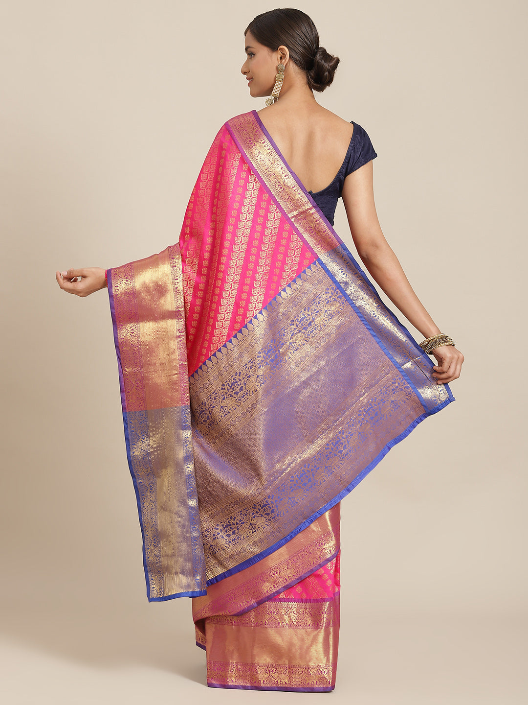 Hiral Fashion Pink Banarasi Silk Blend Abstract Woven Design Saree | Swadesiicart