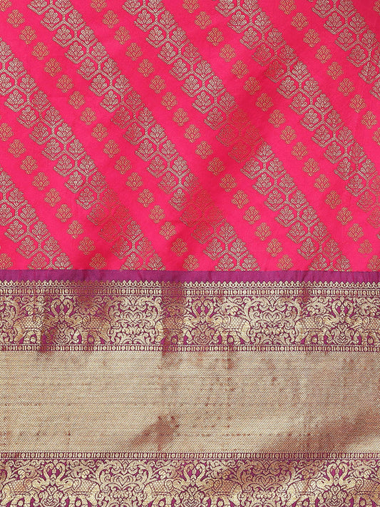 Hiral Fashion Pink Banarasi Silk Blend Abstract Woven Design Saree | Swadesiicart