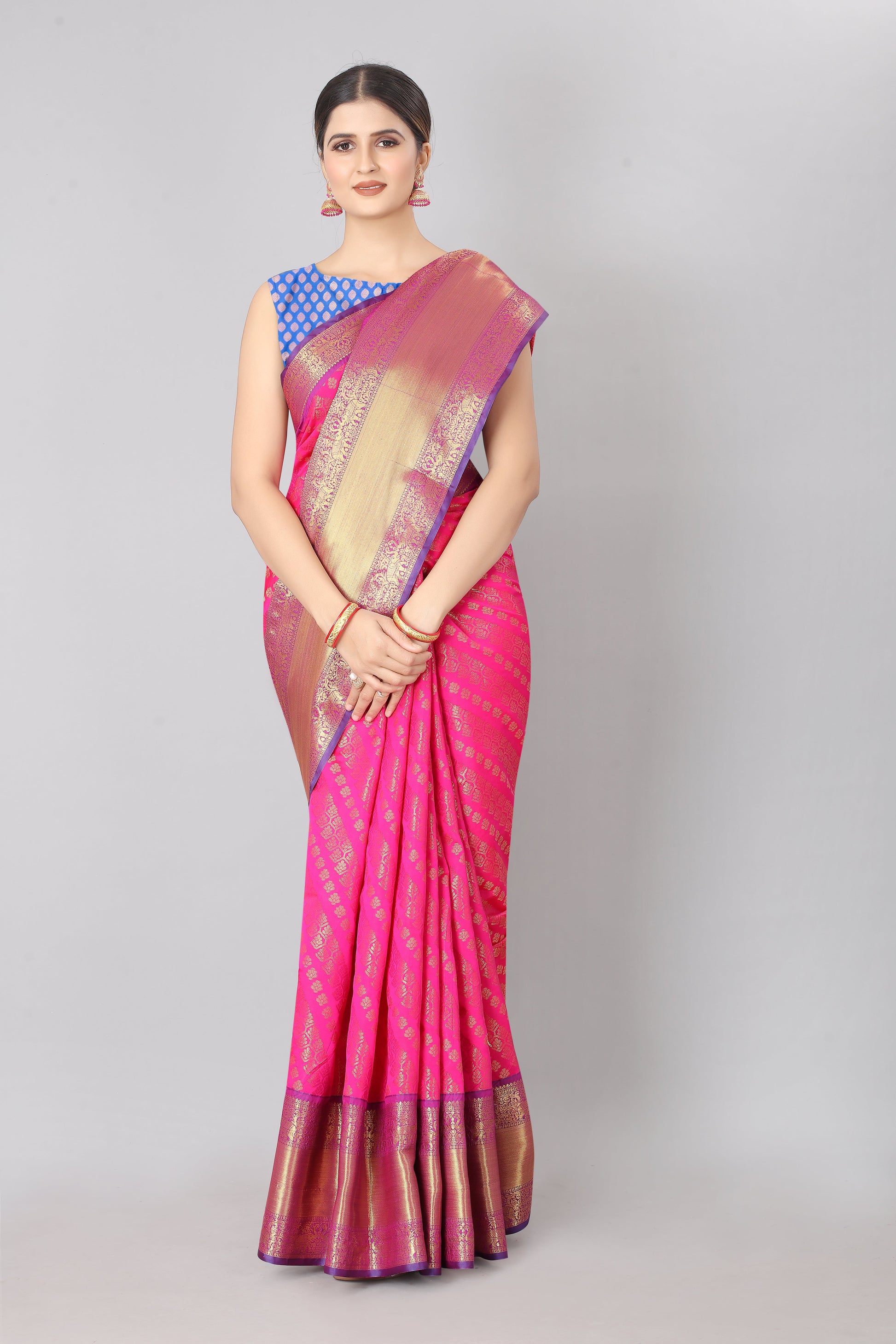 Hiral Fashion Pink Banarasi Silk Blend Abstract Woven Design Saree | Swadesiicart