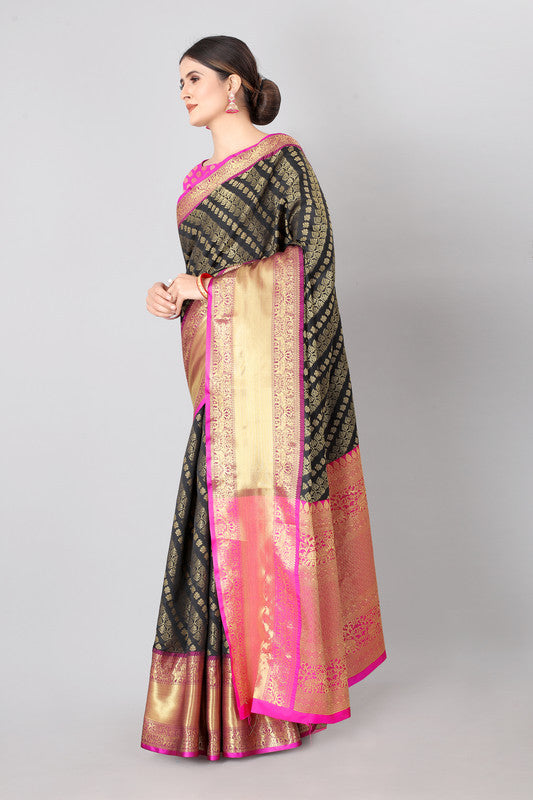 Olive Banarasi Silk Woven Zari Design Striped Saree with Unstitched Blouse - Hiral Fashion | Swadesiicart
