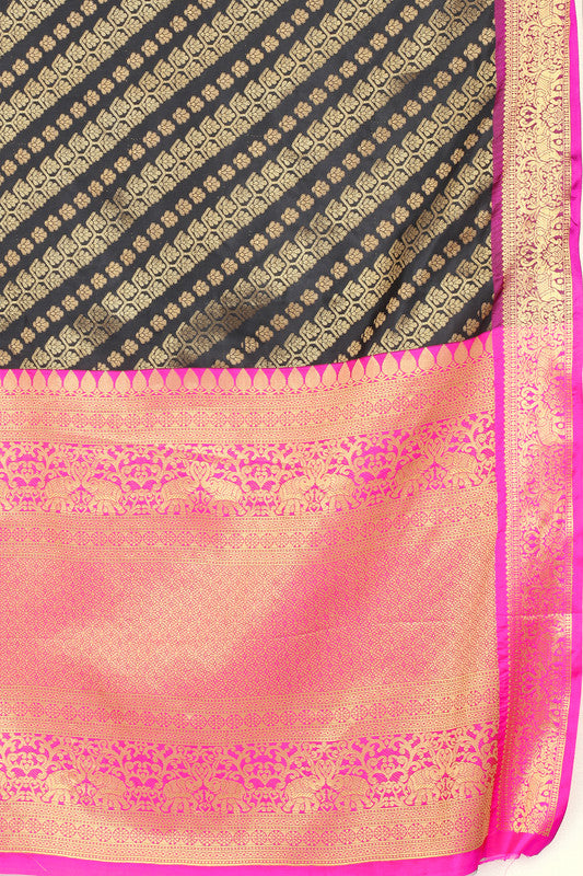 Olive Banarasi Silk Woven Zari Design Striped Saree with Unstitched Blouse - Hiral Fashion | Swadesiicart