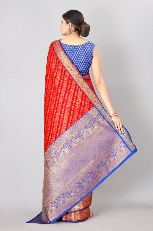 Red Silk Blend Woven Zari Design Abstract Saree with Unstitched Blouse - Hiral Fashion | Swadesiicart