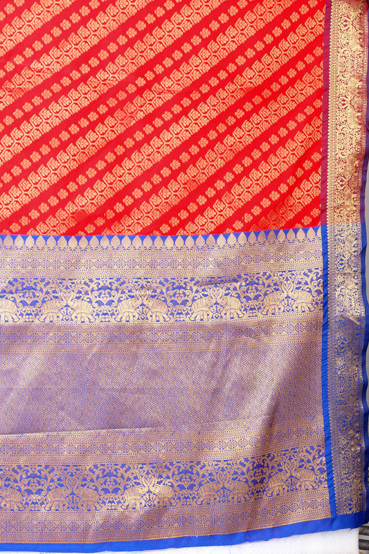 Red Silk Blend Woven Zari Design Abstract Saree with Unstitched Blouse - Hiral Fashion | Swadesiicart