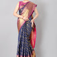 Navy Blue Banarasi Silk Woven Zari Design Striped Saree with Unstitched Blouse - Hiral Fashion | Swadesiicart