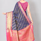 Navy Blue Banarasi Silk Woven Zari Design Striped Saree with Unstitched Blouse - Hiral Fashion | Swadesiicart