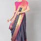 Navy Blue Silk Blend Woven Zari Design Striped Saree with Unstitched Blouse - Hiral Fashion | Swadesiicart