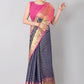 Navy Blue Silk Blend Woven Zari Design Striped Saree with Unstitched Blouse - Hiral Fashion | Swadesiicart