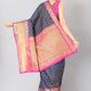 Navy Blue Silk Blend Woven Zari Design Striped Saree with Unstitched Blouse - Hiral Fashion | Swadesiicart