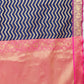 Navy Blue Silk Blend Woven Zari Design Striped Saree with Unstitched Blouse - Hiral Fashion | Swadesiicart