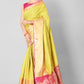 Yellow Silk Blend Woven Zari Design Striped Saree with Unstitched Blouse - Hiral Fashion | Swadesiicart